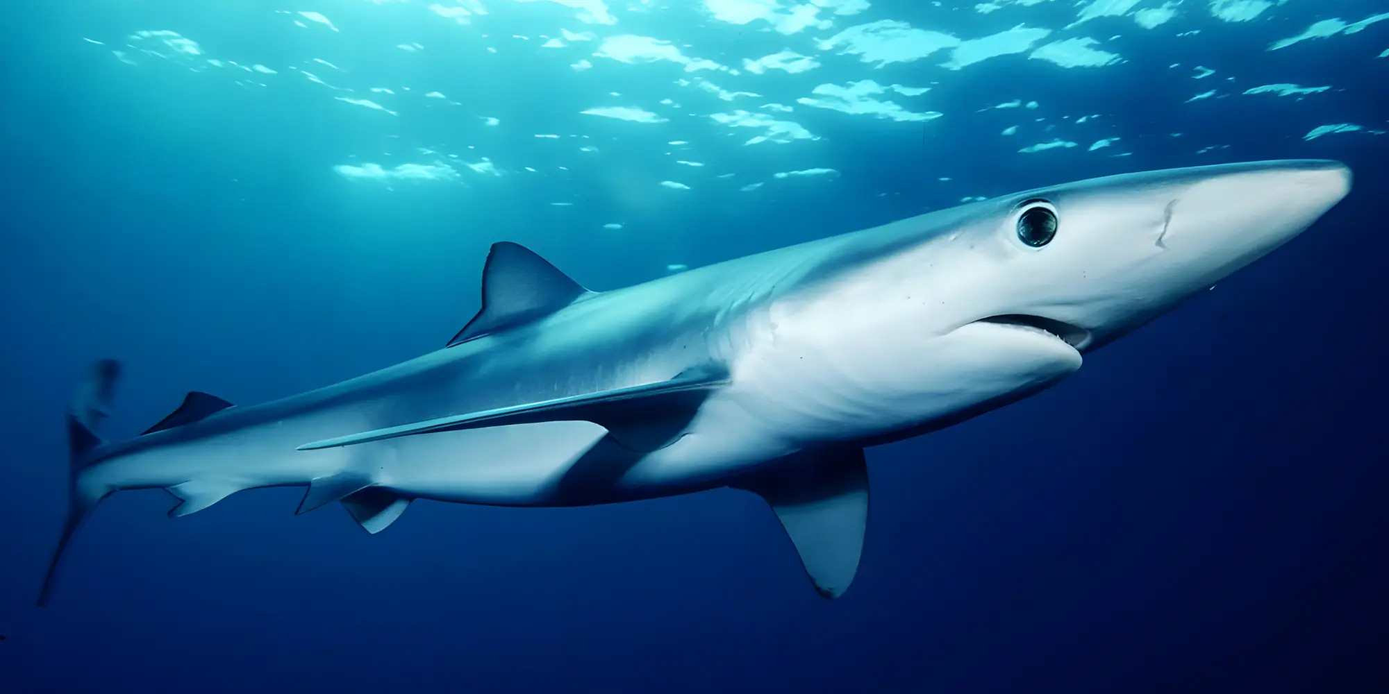 Requin bleu prionace glauca dans les eaux bleues