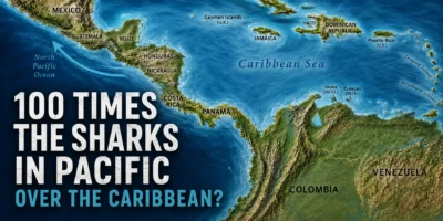Carte de l'Amérique centrale demandant si le Pacifique compte 100 fois plus de requins que les Caraïbes