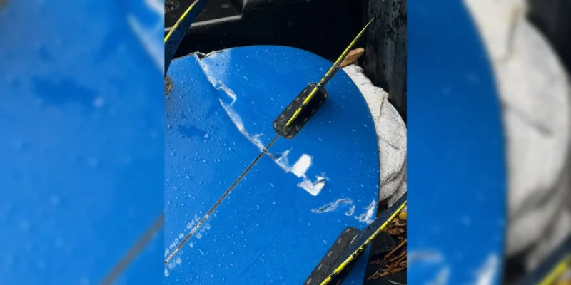 Planche bleue endommagée d'Albert Westpfal après l'attaque de requin à China Walls