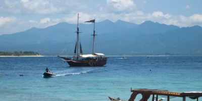 Vue de Lombok et du mont Rinjani depuis Gili Meno