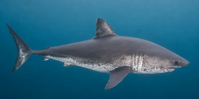 Requin saumon Lamna ditropis nageant en pleine eau bleue